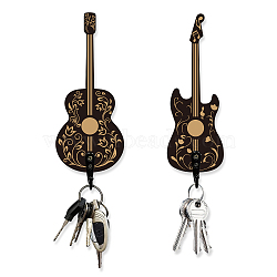 Wooden & Zinc Alloy Hook Hangers, Wall Mounted Key Hooks, for Music Lover, Guitar, Black, 140x50~60x7mm, 2 style, 1pc/style, 2pcs/set(DIY-WH0460-003)