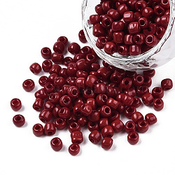 Glass Seed Beads, Opaque Colours Seed, Small Craft Beads for DIY Jewelry Making, Round, Dark Red, 4mm, Hole:1.5mm, about 4500pcs/pound(SEED-A010-4mm-45B)