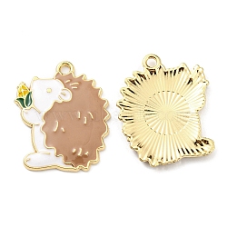 Alloy Enamel Pendants, Golden, Hedgehog Charm, Camel, 28x24x2mm, Hole: 2mm(ENAM-D051-17A-G)