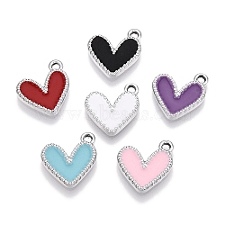 Rack Plating Alloy Enamel Charms, Heart Charm, Platinum, Mixed Color, 14.5x13x2mm, Hole: 1.6mm(ENAM-N056-343P)