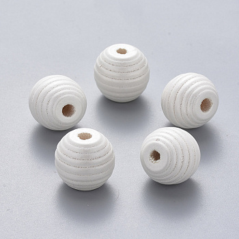 Painted Natural Wood Beehive European Beads, Large Hole Beads, Round, Creamy White, 18x17mm, Hole: 4.5mm