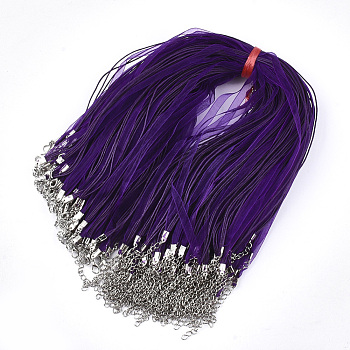 Waxed Cord and Organza Ribbon Necklace Making, with Iron Lobster Claw Clasps, Platinum, Dark Violet, 17.6 inch~17.8 inch(45~45.5cm), 7mm
