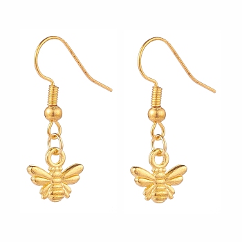 Bee Charm Dangle Earrings, Insect Brass Earrings for Women, Golden, 28mm, Pin: 0.5mm