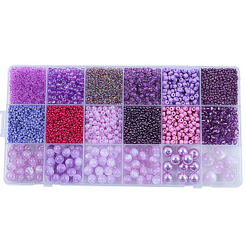 DIY 18 Style Resin & Acrylic Beads Jewelry Making Finding Kit, Round & Rice & Tube, Medium Orchid, 6.5~7x2~12x1.5~11.5mm, Hole: 0.7~2mm