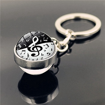 Musical Note Keychain, with Glass Round Pendants, White, 8cm
