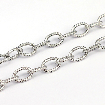 304 Stainless Steel Textured Cable Chains, Unwelded, Oval, Stainless Steel Color, 9x6x1.4mm