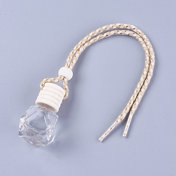 Glass Pendant Decorations, Empty Perfume Bottle, with Wooden Lid and Cotton Rope, Rhombus, PapayaWhip, 240mm
