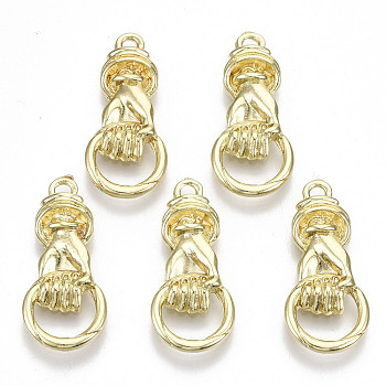 Rack Plating Alloy Pendants, Cadmium Free & Lead Free, Hand with Ring, Light Gold, 29x13x3mm, Hole: 2.4mm