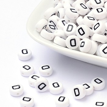 Acrylic Beads, with Horizontal Hole, Letter, Flat Round, Letter.D, 7x4mm, Hole: 1mm, about 3500pcs/500g