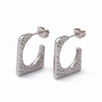 304 Stainless Steel Rectangle Stud Earrings, Half Hoop Earrings for Women, Stainless Steel Color, 20.5x16.5x3mm, Pin: 0.7mm