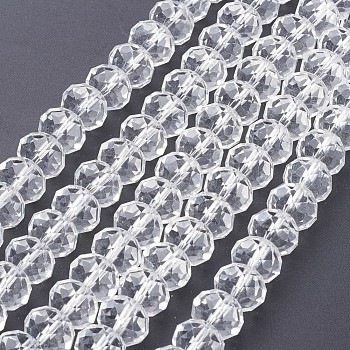 Handmade Glass Beads, Faceted Rondelle, Clear, 14x10mm, Hole: 1mm, about 60pcs/strand