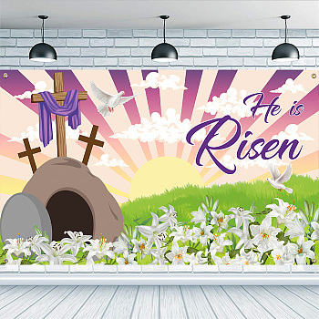Easter Polyester Hanging Banner Sign, Rectangle with Word, Party Decoration Supplies Celebration Backdrop, Cross, 1100x1800mm