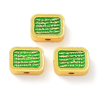 Alloy Enamel Beads, Golden, Rectangle with Word, Lime Green, 12.5x9x5mm, Hole: 1.6mm