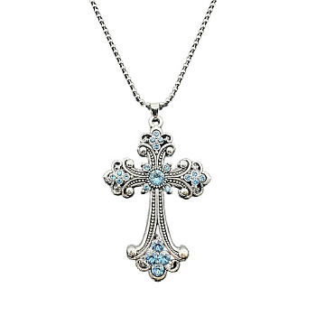 Alloy Pendant Necklaces, Cross fleury, Sky Blue, 19.69 inch(50cm)