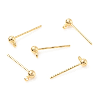 Brass Ball Stud Earring Post, Stud Earring Findings, with Horizontal Loops, Light Gold, 15x5mm, Hole: 1.4mm, Pin: 0.8mm