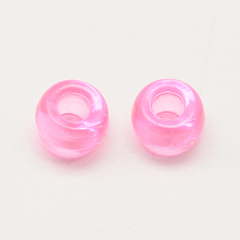 Transparent Acrylic European Beads, Large Hole Barrel Beads, Pink, 9x6mm, Hole: 4mm, about 1800pcs/500g
