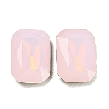 Glass Cabochons, Back Plated, Faceted, Rectangle, Pink, 24.5~25x17.5~18x7.5~8mm