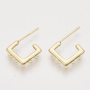 Brass Stud Earring Findings, with Loop, Nickel Free, Real 18K Gold Plated, 12x18x1.5mm, Hole: 0.7mm, Pin: 0.8mm