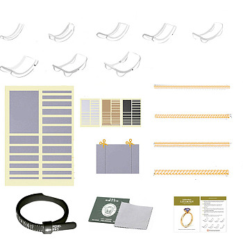 EVA Plastic Ring Size Adjustment Stickers Set, with Spiral Cord, Finger Size Gauge, Silver Polishing Cloth, Rectangle, Gold, Sticker: 3~45.5x32mm, 3 colors, 19pcs/color, 57pcs/set