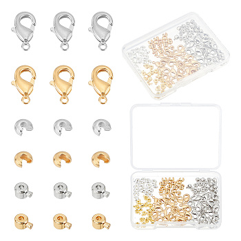 DIY Jewelry Making Finding Kit, Including Rondelle Brass Crimp Beads & Crimp Beads Covers & Lobster Claw Clasps, Mixed Color, 120Pcs/box