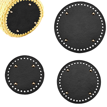 Elite 3Pcs 3 Style Imitation Leather Bag Bottom, Flat Round, Black, 1pc/style