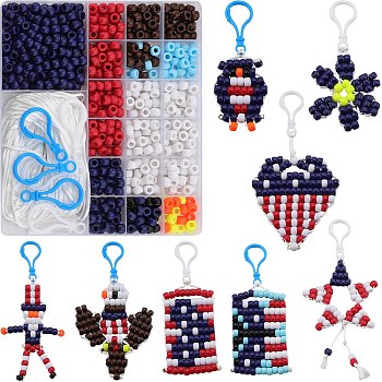 SUNNYCLUE DIY Independence Day Keychain Making Kit, Including Barrel European Resin & Plastic Beads, Polyester Cord, Plastic Lobster Keychain Clasp Findings, Mixed Color, 628Pcs/box