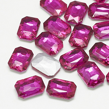 Pointed Back Glass Rhinestone Cabochons, Faceted, Rectangle Octagon, Rose, 8x6x3mm