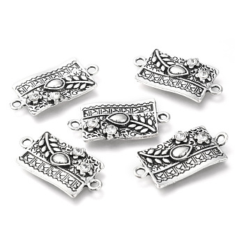 Tibetan Style Alloy Links connectors, with Rhinestone, Rectangle, Crystal, Antique Silver, 31~31.5x15.5x3mm, Hole: 2.5mm