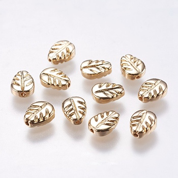 Alloy Beads, Leaf, Real 18K Gold Plated, 7x5x2mm, Hole: 0.5mm
