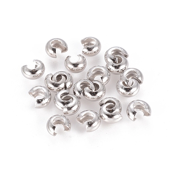 Brass Crimp Beads Covers, Nickel Free, Platinum Color, Size: About 4mm In Diameter, Hole: 1.5~1.8mm