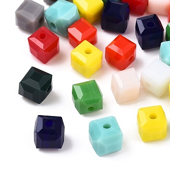 Opaque Color Faceted Glass Beads, Cube, Mixed Color, 6x6x6mm, Hole: 1.2mm