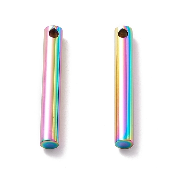 Ion Plating(IP) 304 Stainless Steel Charms, Column, Rainbow Color, 40x6mm, Hole: 3mm