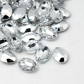 Imitation Taiwan Acrylic Rhinestone Cabochons, Pointed Back & Faceted, Oval, Clear, 18x13x5mm
