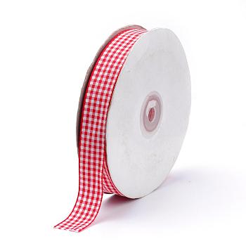Polyester Ribbon, Tartan Ribbon, Red, 1/4 inch(6mm), about 50yards/roll(45.72m/roll)