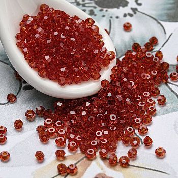 Transparent Glass Beads, Faceted, Bicone, FireBrick, 2x2mm, Hole: 0.7mm, about 720pcs/bag