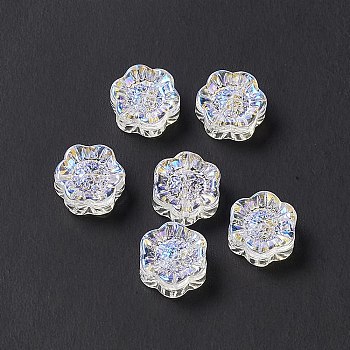 Electroplated Glass Beads, Sunflower, for Jewelry Making, Clear AB, 12.5x11.5x6mm, Hole: 1mm