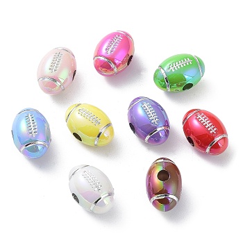 UV Plating Opeque Acrylic Beads, Iridescent, Rugby, Mixed Color, 18.5x12.5x12mm, Hole: 3.5mm