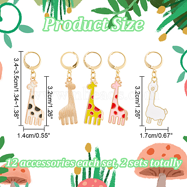 12Pcs 3 Style Alloy Enamel Giraffe & Alpaca Charm Locking Stitch Markers(HJEW-PH01671)-2