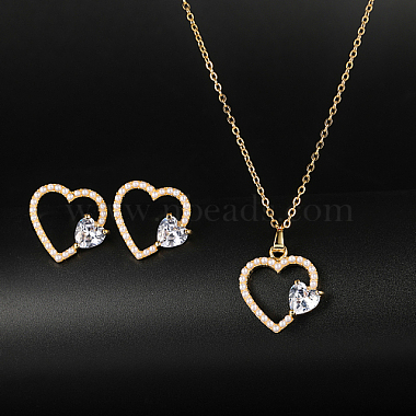 Conjunto de joyas de corazón de circonita cúbica transparente con perla de imitación de plástico(ZC3739-1)-2