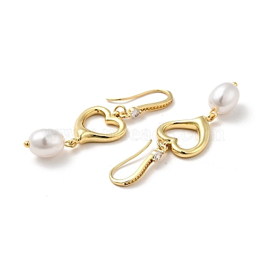Boucles d'oreilles pendantes coeur avec perle d'imitation ABS(EJEW-F288-22G)-2