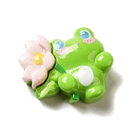 Opaque Resin Decoden Cabochons, Animal with Flower, Frog, 26x30.5x10.5mm(CRES-L042-A01)