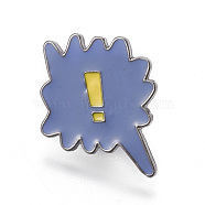 Alloy Safety Brooches, Enamel Pin, with Enamel and Iron Badge Lapel Pin Back Butterfly Clutches, Exclamation Mark, Gunmetal, Steel Blue, 25x18mm, Pin: 1mm(JEWB-TAC0001-14)