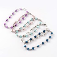 Glass Pearl Beads Anklets, with Brass Findings, Platinum, Mixed Color, 230mm(AJEW-AN00132)