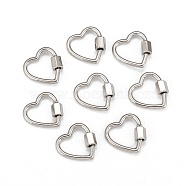 Brass Screw Carabiner Lock Charms, for Necklaces Making,  Heart, Platinum, 18.5x18.5x2mm, Screw: 6x5.5mm(X-KK-T047-04P)