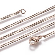 Ion Plating(IP) 304 Stainless Steel Curb Chain Necklaces, with Lobster Claw Clasp, Rose Gold, 21.65 inch(55cm)(NJEW-L162-01A-RG)