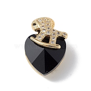 Real 18K Gold Plated Rack Plating Brass Micro Pave Clear Cubic Zirconia Pendants, with Glass, Long-Lasting Plated, Cadmium Free & Lead Free, Horse & Heart Charm, Black, 17.5x12x10mm, Hole: 2x4mm(KK-C015-09G-17)