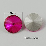 Glass Pointed Back Rhinestone, Rivoli Rhinestone, Back Plated, Cone, Deep Pink, 12x6mm(RGLA-R003-12mm-16)