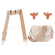 WADORN Ethnic Style Polyester Webbing Bag Straps, with Alloy Swivel Clasp and Leather Undamaged Bag D Ring Connector, Mixed Color, Bag Strap: 72.5x3.8cm, 1pc, Connector: about 69x69x2~10.5mm, 1pair(FIND-WR0009-85)