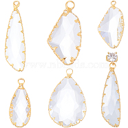 10Pcs 5 Styles Brass Glass Pendants, Faceted, Teardrop & Polygon Charms, Real 18K Gold Plated, 23~31.5x10~18.5x4~7mm, Hole: 1.8~2mm, 2Pcs/style(KK-CN0002-70)