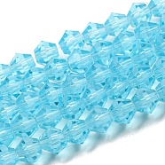 Transparent Glass Beads Strands, Faceted, Bicone, Light Sky Blue, 3x2.5mm, Hole: 0.7mm, about 162~185pcs/strand, 12.76~14.61 inch(32.4~37.1cm)(GLAA-F029-2mm-20)